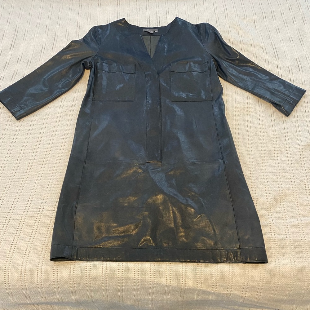 Vince Grey Leather Mini Dress - size 4